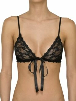 HANKY PANKY Peek-a-Boo Lace Front Tie Bralette Black