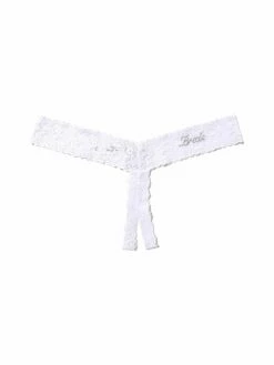 HANKY PANKY Plus Size Bride Crystal Crotchless Thong White