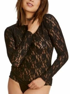 HANKY PANKY Signature Lace Long Sleeve Top Black -HANKY PANKY Shop Hanky Panky Signature Lace Long Sleeve Top Black View 5