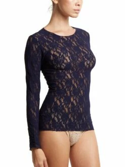 HANKY PANKY Signature Lace Long Sleeve Top Navy -HANKY PANKY Shop Hanky Panky Signature Lace Long Sleeve Top Navy View 3